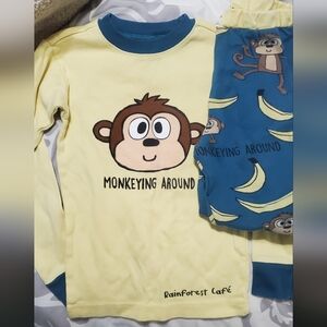 Lazy One Yellow and Blue Monkey Pajama Set